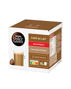 Nescaf&Atilde;&copy; Caf&Atilde;&copy; au Lait Decaf package and capsule for Dolce Gusto