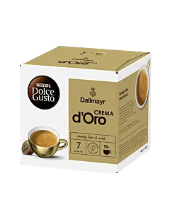 Dallmayr Crema d'Oro pakke og kapsel til Dolce Gusto