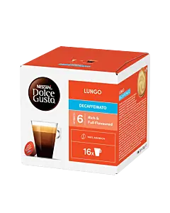 Nescaf&Atilde;&copy; Lungo Decaffeinato package and capsule for Dolce Gusto