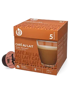Kaffekapslen Caf&Atilde;&copy; Au Lait package and capsule for Dolce Gusto
