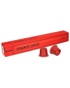 Kaffekapslen Dynamite Coffee pakke og kapsel til Nespresso

