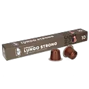 Kaffekapslen Lungo Strong Premium pakke og kapsel til Nespresso
