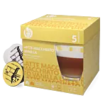 Kaffekapslen Latte Macchiato Vanilla pakke og kapsel til Dolce Gusto
