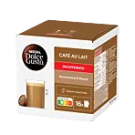 NescafÃ© CafÃ© au Lait Decaf package and capsule for Dolce Gusto