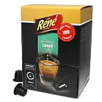 CafÃ© RenÃ© Lungo Big Pack package and capsule for NespressoÂ®