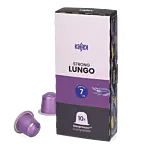 Kaffekapslen Lungo Strong Premium pakke og kapsel til Nespresso
